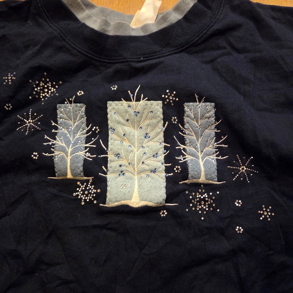 Decorated Originals Navy Blue Winter Trees Rhinestone Sweatshirt 2XL Plus Size